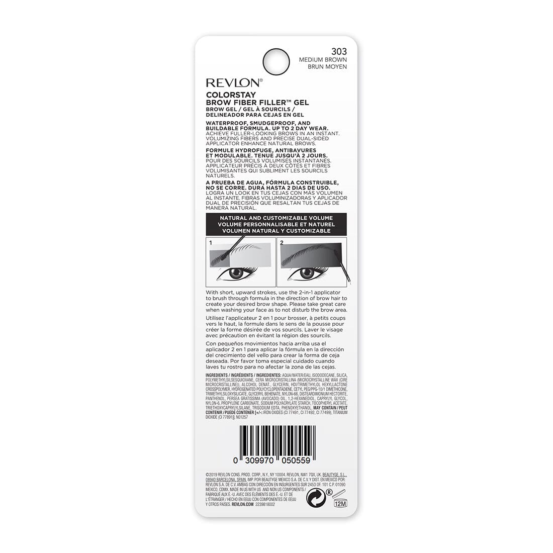 Revlon ColorStay Brow Filler & Fiber Mascara - Medium Brown 303 - 6.8ml Eyebrow Makeup for Natural-Looking Brows - Perfect for Everyday Wear & Special Occasions