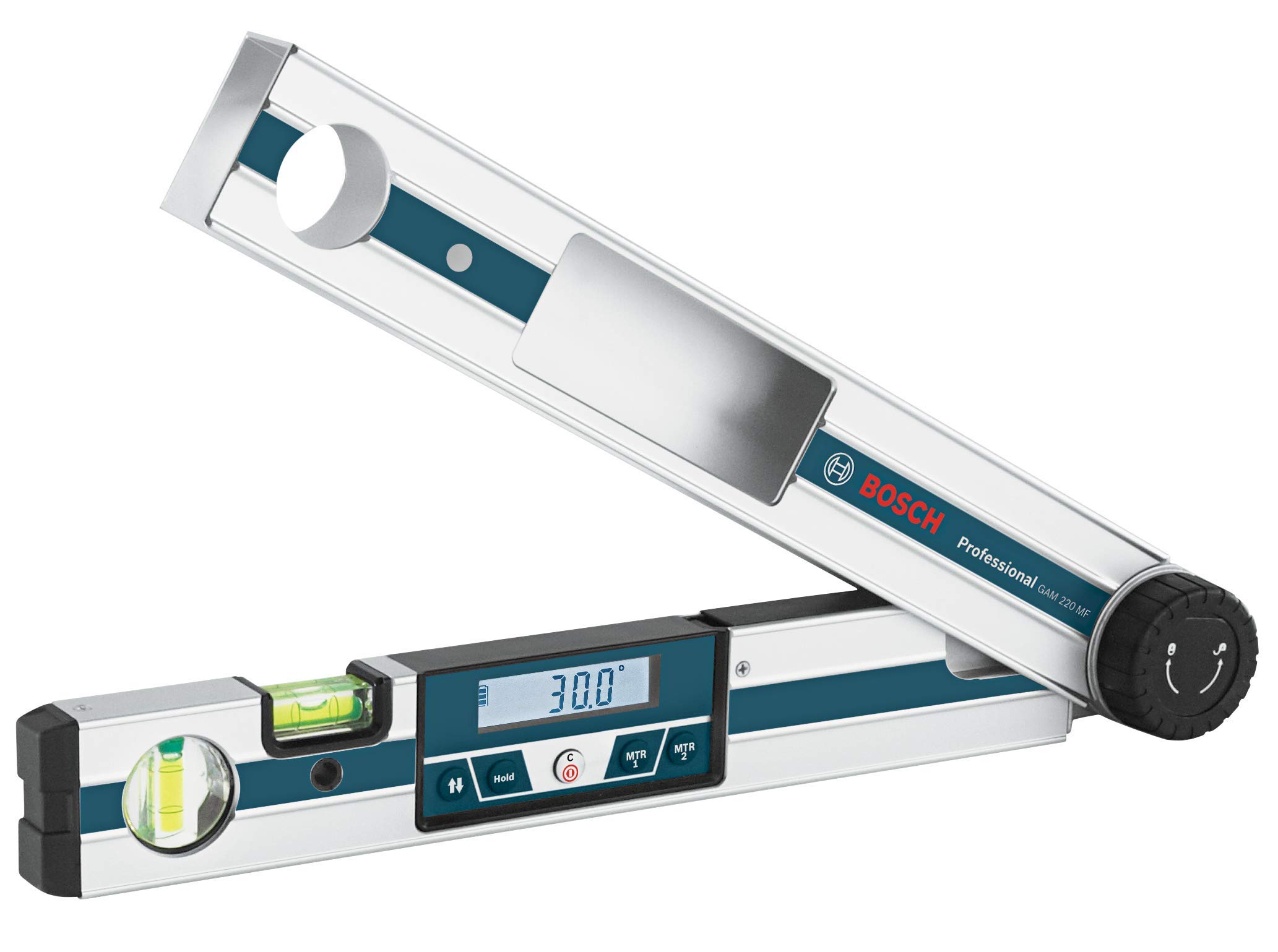 Bosch GAM 220 MF 4-in-1 Digital Angle Finder with Leg Extension - Includes 4 AA Batteries & Carrying Case - Perfect for Woodworking, Metalworking, and DIY Projects