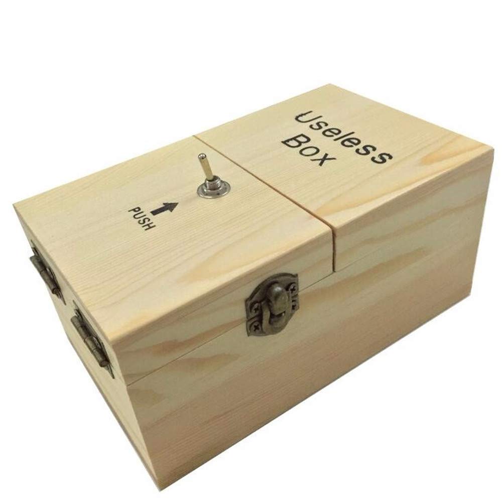 YUANJS Useless Box - Funny Wooden Tricky Toy for Adults & Kids | Creative Gift for Parties & Stress Relief | Light Color | Fun Desk Gadget for Office & Home Entertainment