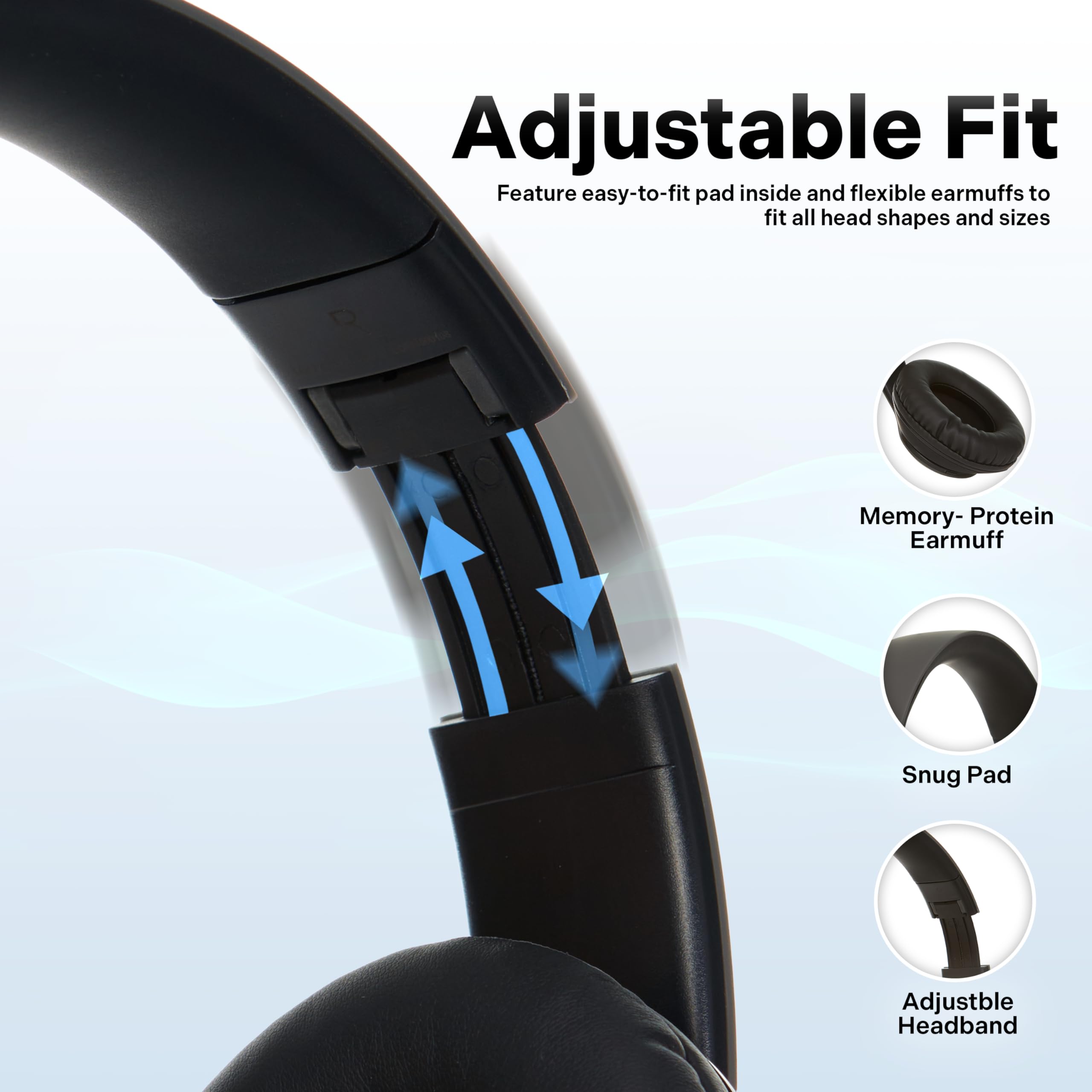 iJoy Bluetooth Headphones Over Ear - Wireless & Wired Foldable Headset with Built-in Microphone, Noise Cancelling (Stealth Black) - Comfortable for Adults, Kids, Men & Women - Perfect for Work, Travel & Gaming - Audifonos Inalambricos