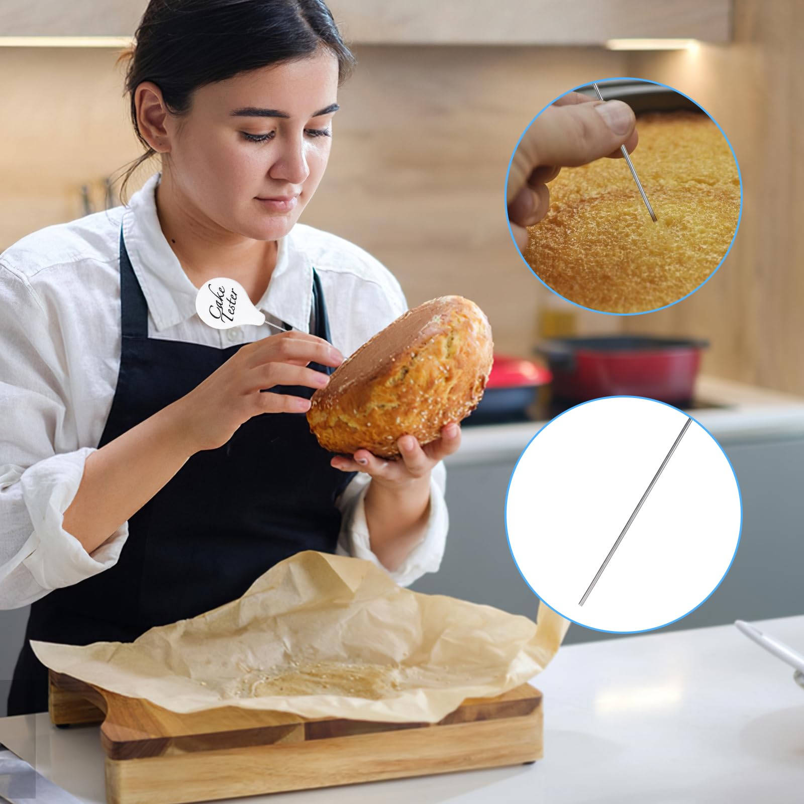 Mabor 2-Pack Stainless Steel Cake Tester Kit - Professional Baking Doneness Tool for Cakes, Cupcakes & Bread - Essential Kitchen & Home Bakery Accessories for Perfect Baking Every Time (Great for Bakers & Cooking Enthusiasts)