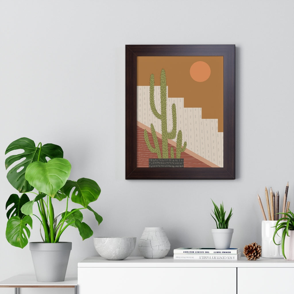 Modern Cactus Art Framed Vertical Poster - Desert Plant Wall Decor for Living Room, Bedroom & Office - Perfect for Boho Home Decor & Housewarming Gifts
