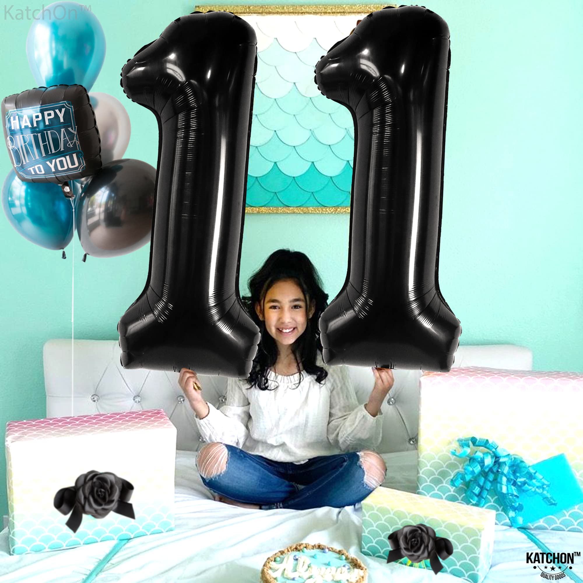 KatchOn 40 Inch Giant Black Number 11 Balloon - Extra Large Birthday Decorations for 11th Birthday Party, Anniversary & Special Events | Perfect for Boys' Birthday Decor, Photo Backdrops & Celebration Balloon Arches
