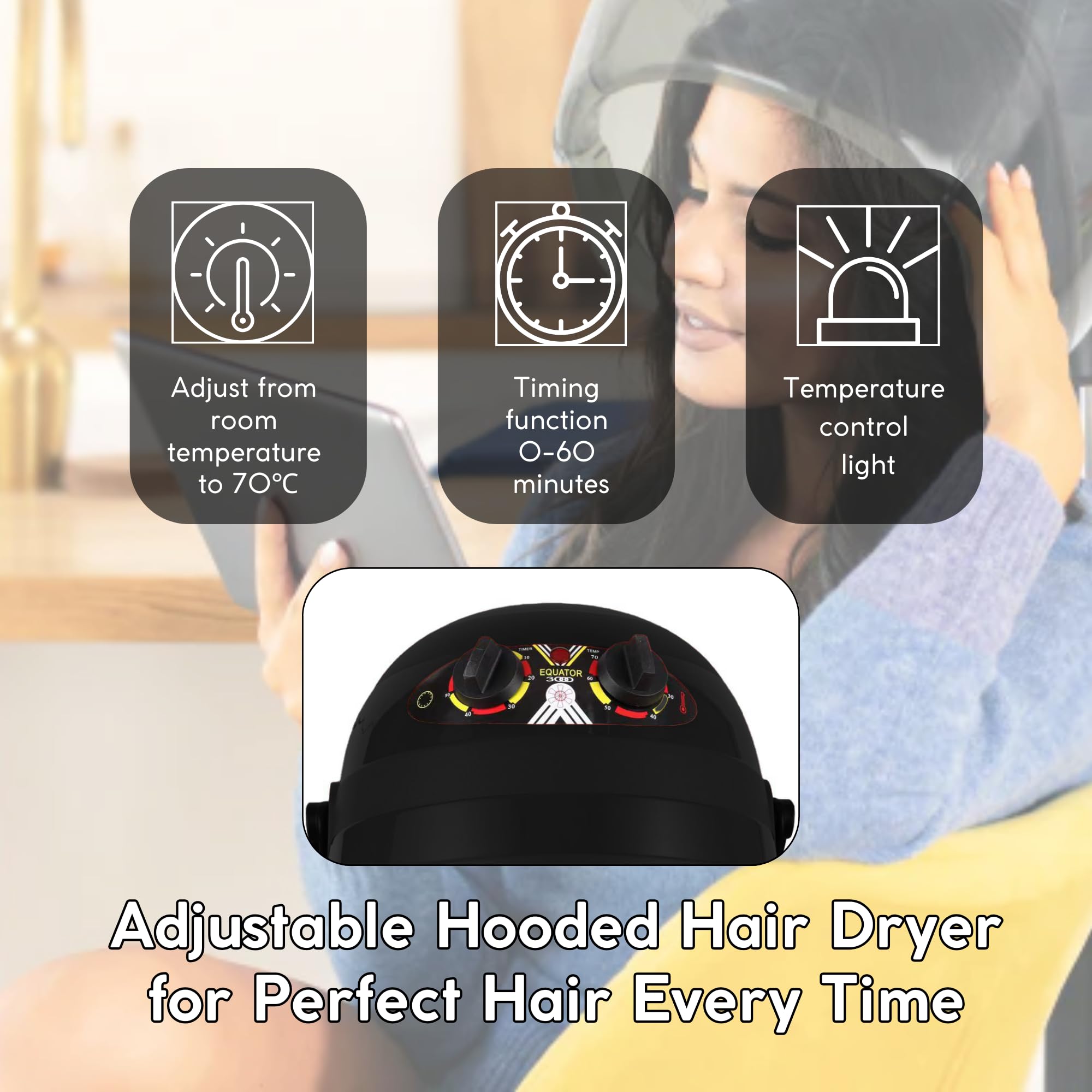 AURA LIVING Professional Adjustable Hooded Floor Hair Bonnet Dryer - Stand Hair Dryer with 5 Omni-Directional Wheels & Stable Base for Salon & Home Use - Perfect for Styling, Drying & Hair Treatments