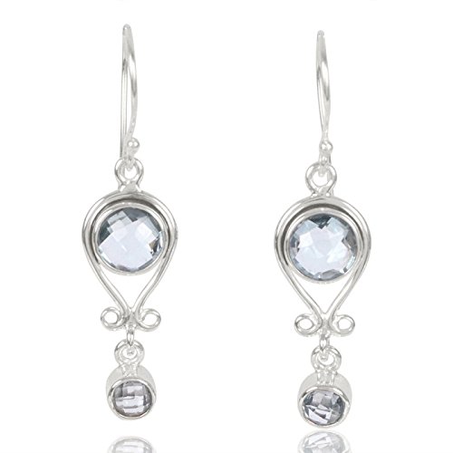 925 Sterling Silver Dangle Earrings for Women - Natural Blue Topaz December Birthstone Jewelry | Hypoallergenic Bezel Set Round Gemstone Art Deco Earrings | Perfect Mothers Day Gift, Birthday Present & Anniversary Jewelry for Her | Elegant for Weddings, Parties & Special Occasions