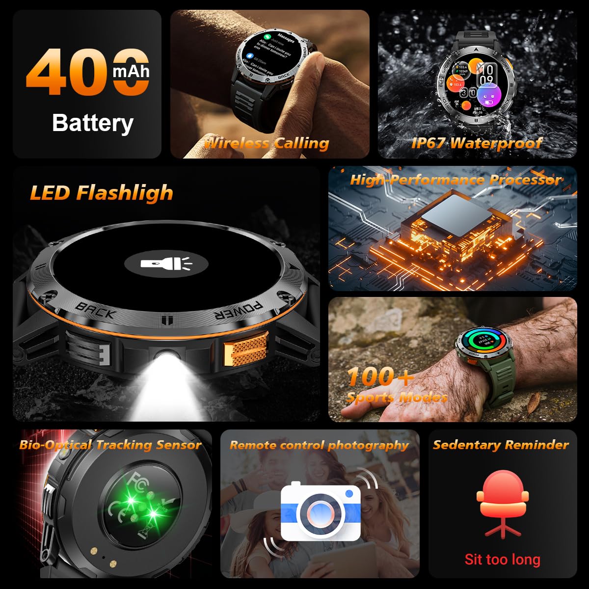 FILIEKEU Men's Smartwatch with Bluetooth Calls, Heart Rate & Sleep Monitor, IP67 Waterproof Fitness Tracker - Brown Leather Strap for Android & iOS - Perfect for Workouts, Running & Daily Activity Tracking