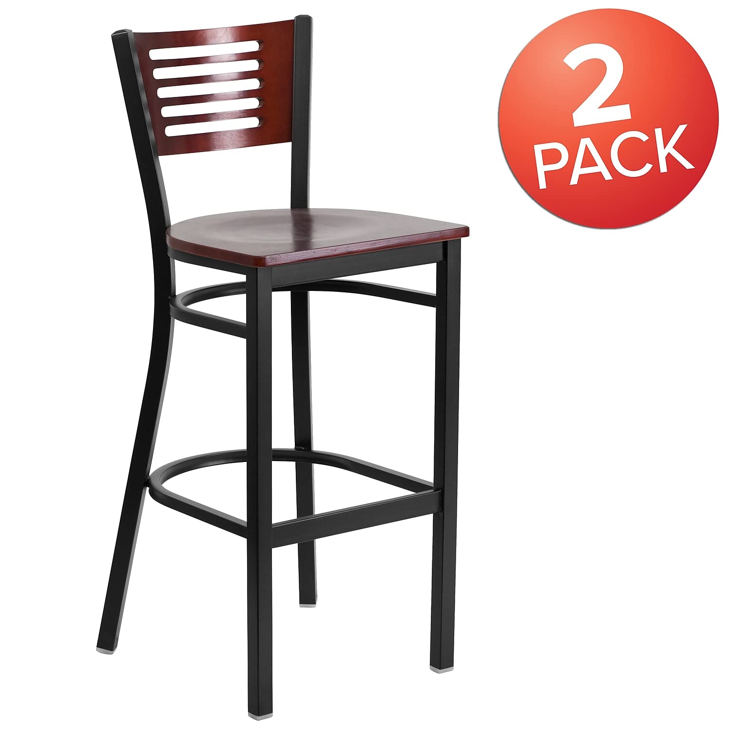 Flash Furniture 2-Pack HERCULES Series Black Metal Bar Stools with Mahogany Wood Seat & Back - Heavy Duty Restaurant & Home Bar Stools for Kitchen Counter, Pub, and Dining Room