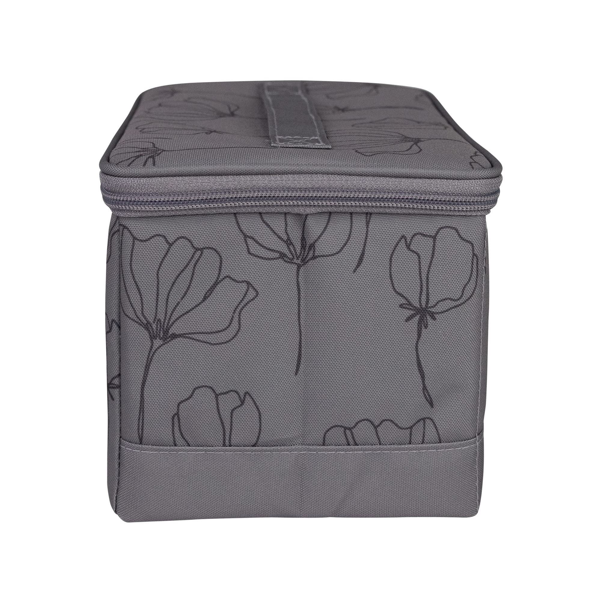 Everything Mary Collapsible Sewing Kit Organizer Box - Grey Floral Storage Basket for Thread, Needles, Scissors & Sewing Notions | Portable Craft Supply Organizer for Travel, Home & DIY Projects