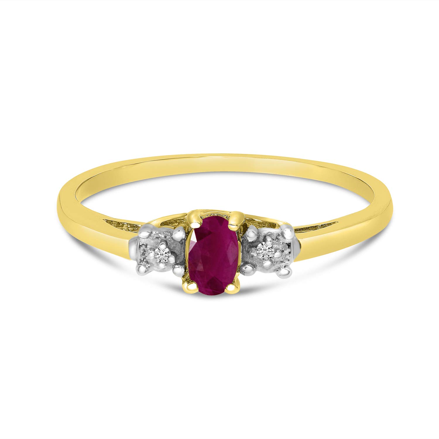 10K Yellow Gold Oval Ruby and Diamond Ring for Women - Elegant Vintage Style Engagement, Wedding, or Anniversary Jewelry Gift