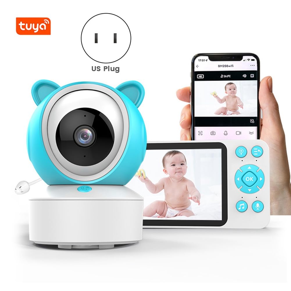 Conlanler Tuya 5 Inch 1080P Wireless Baby Monitor with HD Night Vision & PTZ - Easy Install Security Camera for Nursery, Kids Room & Home (US Plug) - Perfect for New Parents, Child Safety & Remote Monitoring