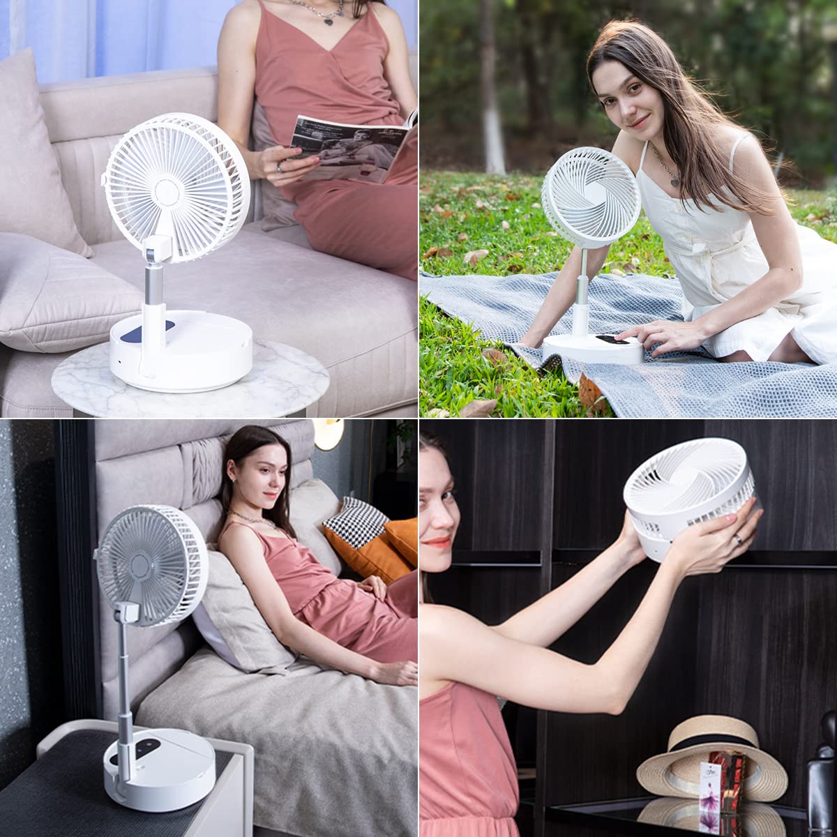 Portable Telescopic Floor Fan with Remote Control - 10000mAh Rechargeable USB Standing Fan, Adjustable Height & 4 Speed Settings, Ultra Quiet for Office, Bedroom, Camping & Outdoor Use