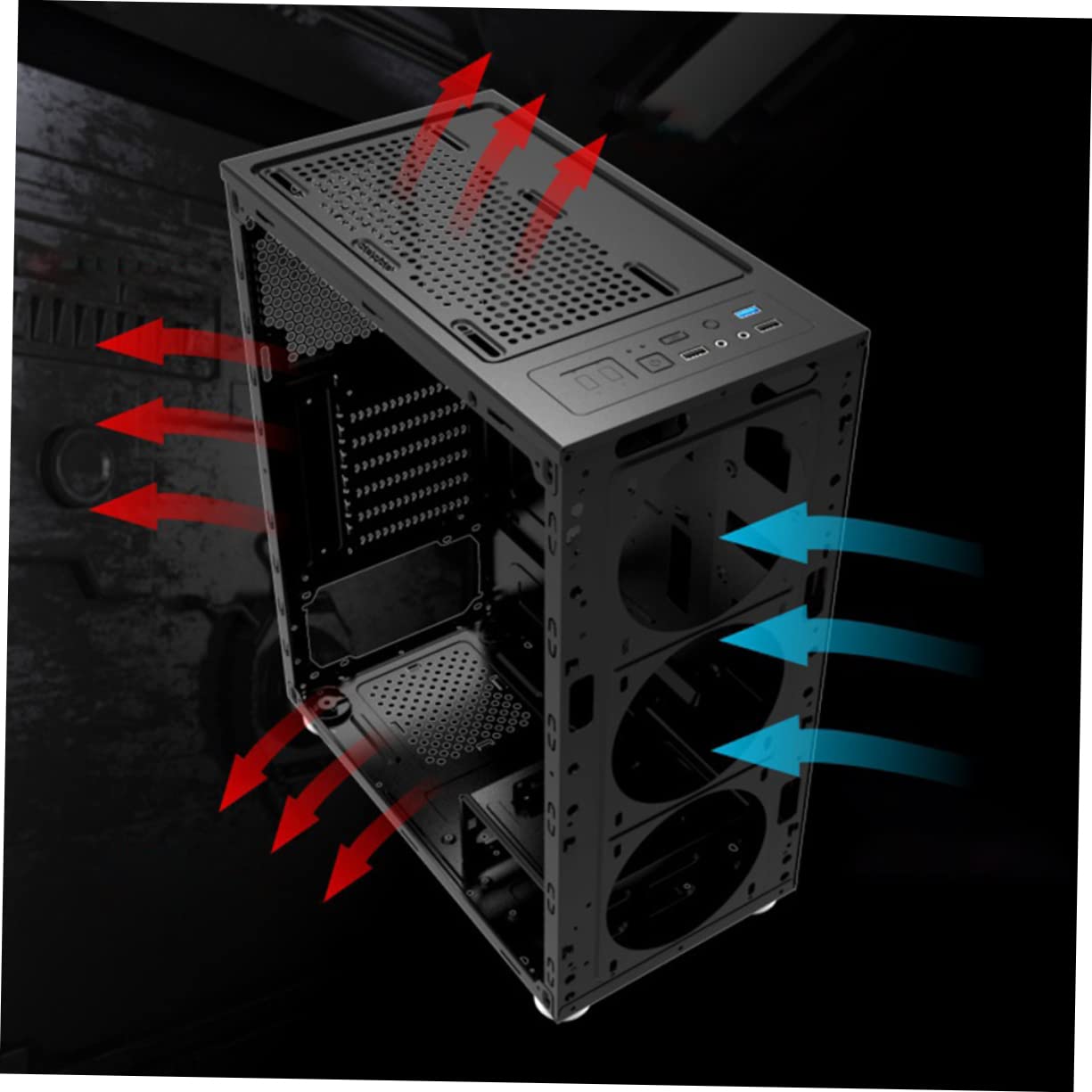 Lurrose ATX Mid Tower Gaming PC Case - Tempered Glass Side Panel, High Airflow Design for MATX/ATX Motherboards - Perfect for Gaming Rigs & Workstations