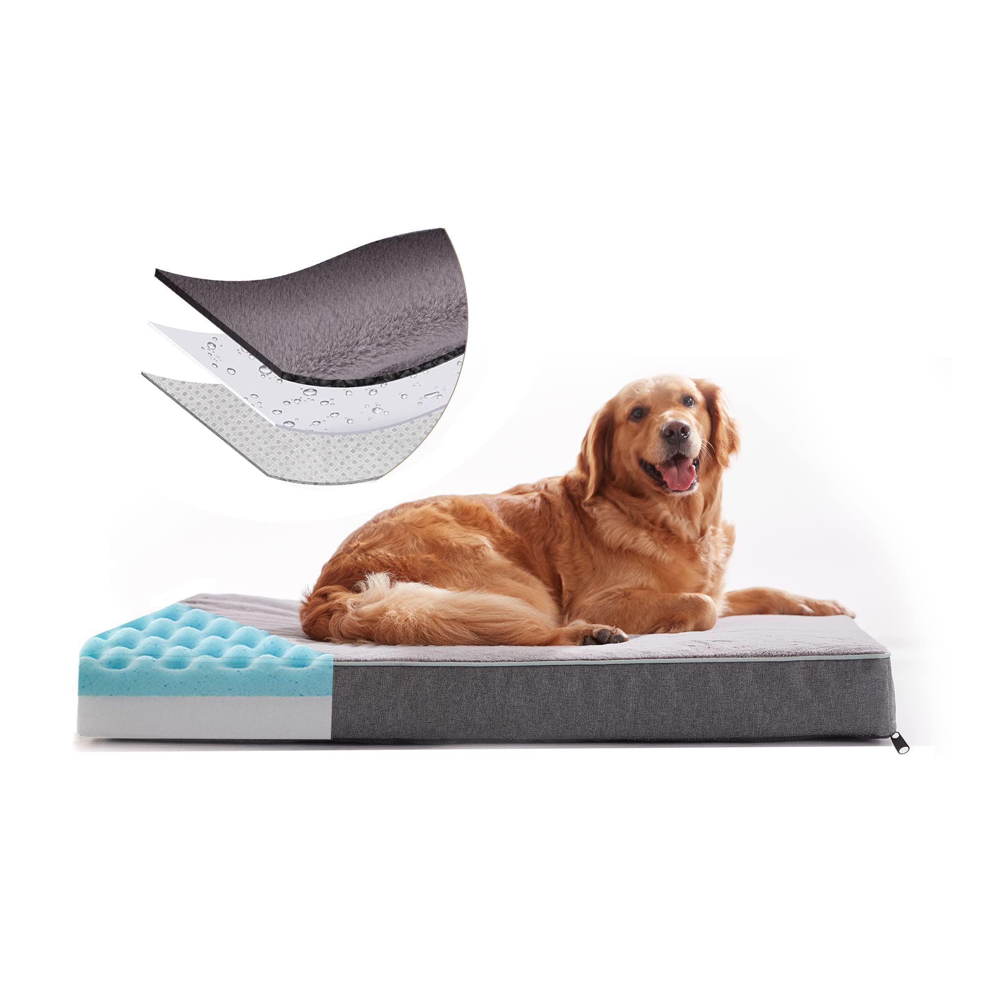 URGVANZ Orthopedic Dog Bed with Cooling Memory Foam - Washable & Waterproof Pet Crate Mat for Medium, Large & Extra Large Dogs - Perfect for Kennels, Crates & Home Use