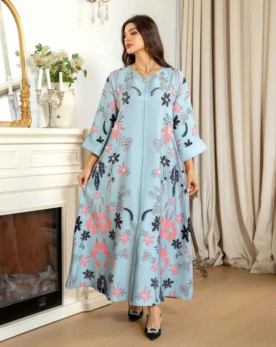 Hotfix Rhinestone Eid Dress - Elegant Burnout Caftan Kaftan for Women | Perfect for Eid Celebrations, Weddings & Special Occasions