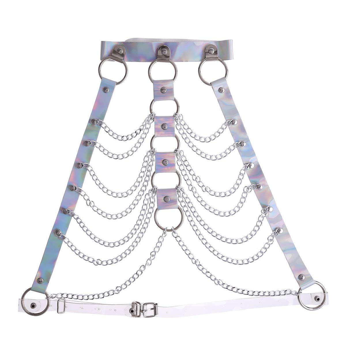Holographic Rave Body Harness - Cage Bra, Choker & Chain Belt Set with Pasties for Music Festivals, Clubwear & Roleplay - Perfect for EDM Parties, Cosplay & Nightlife Outfits