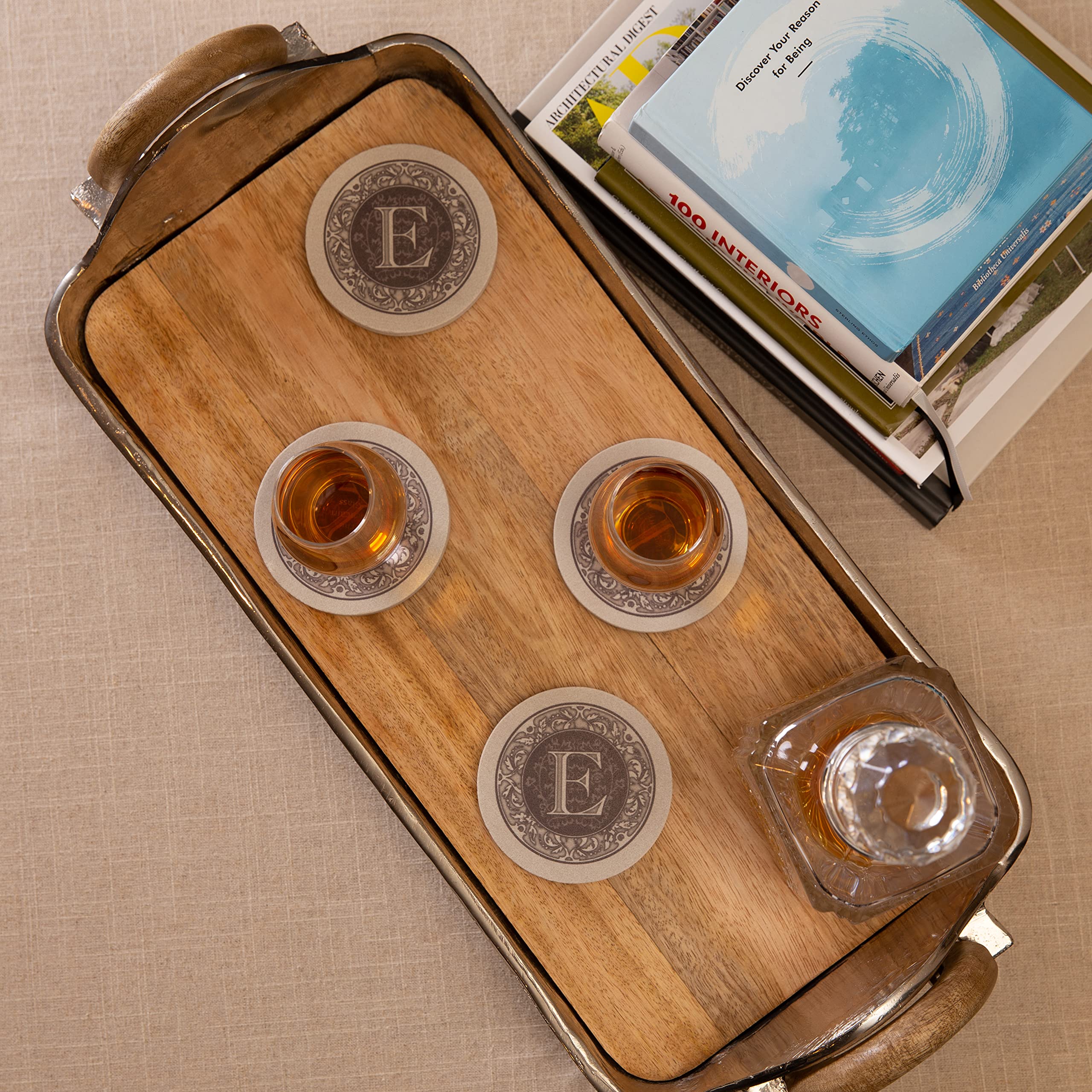 Thirstystone Monogram Letter E Absorbent Sandstone Coaster Set of 4 - Made in USA, Decorative & Functional Drink Coasters for Home, Office, Bar - Perfect for Protecting Tables from Water Rings & Stains