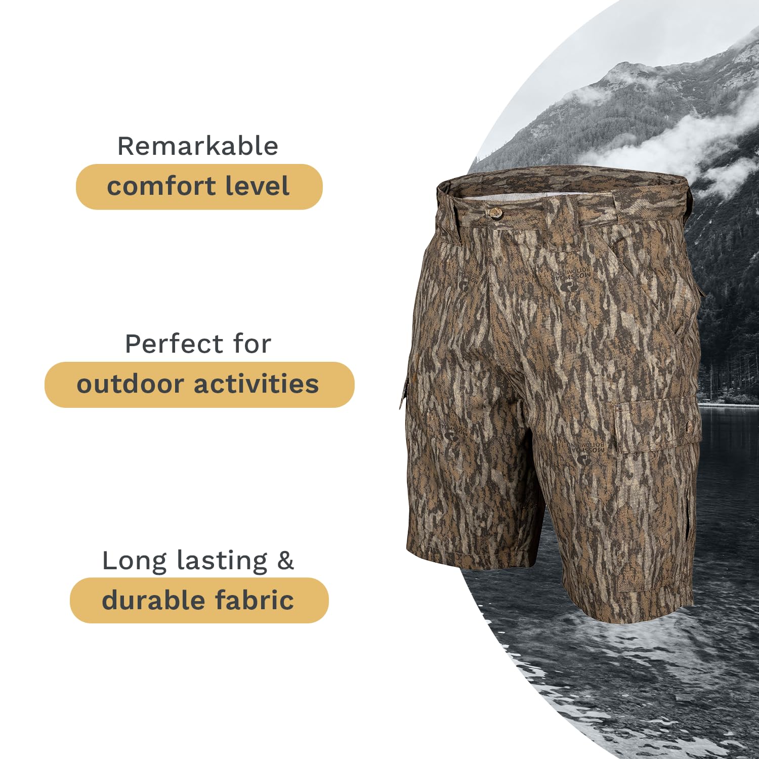 Men's Camo Cargo Shorts - Durable Mossy Oak Print Tactical Shorts for Outdoor Activities | Perfect for Hiking, Camping & Fishing | Quick-Dry Comfortable Military Style Shorts