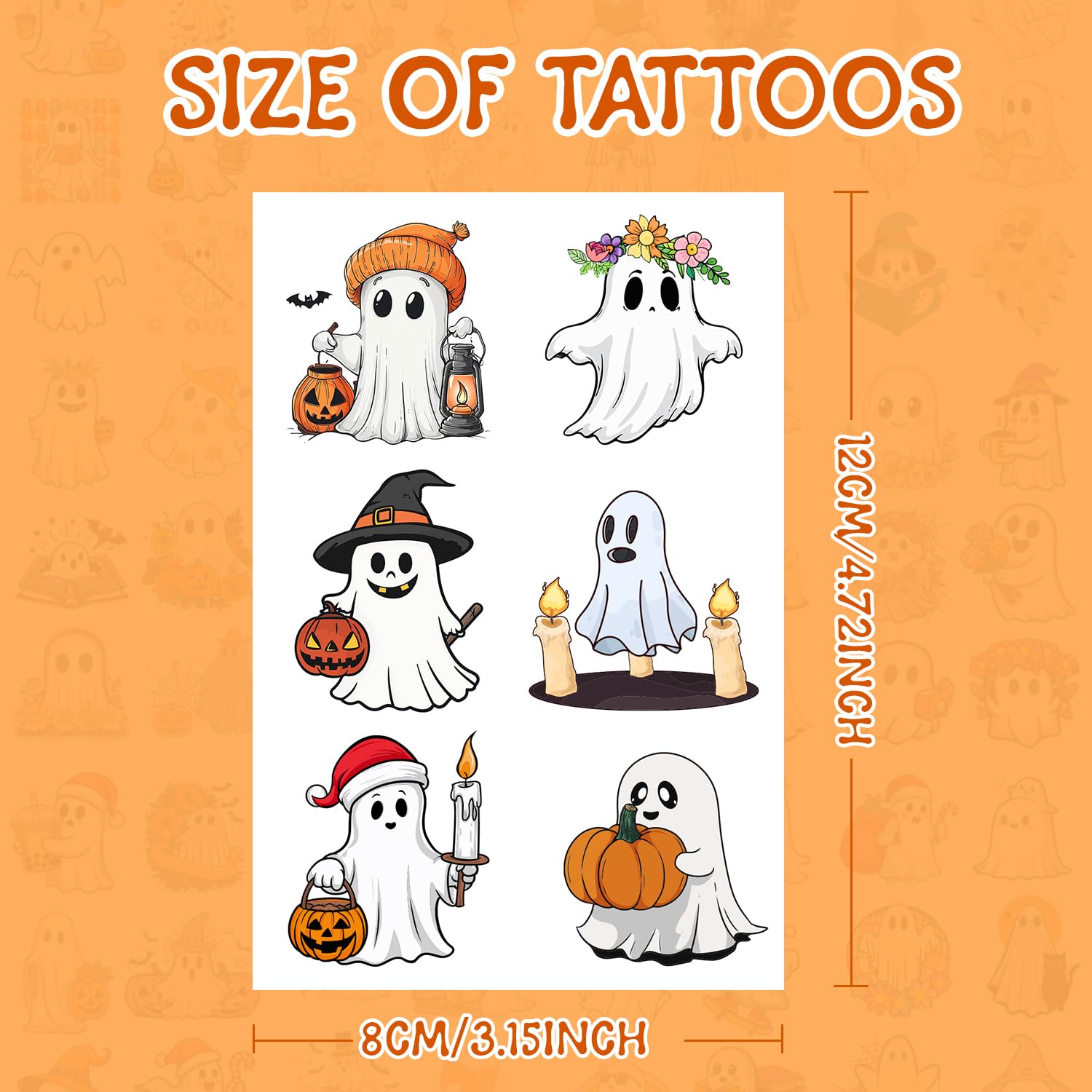 144 PCS Halloween Ghost Temporary Tattoos Stickers - Spooky Party Favors for Kids, Teens & Adults - 24 Sheets - Perfect for Halloween Parties, Costume Accessories & Trick-or-Treat Fun