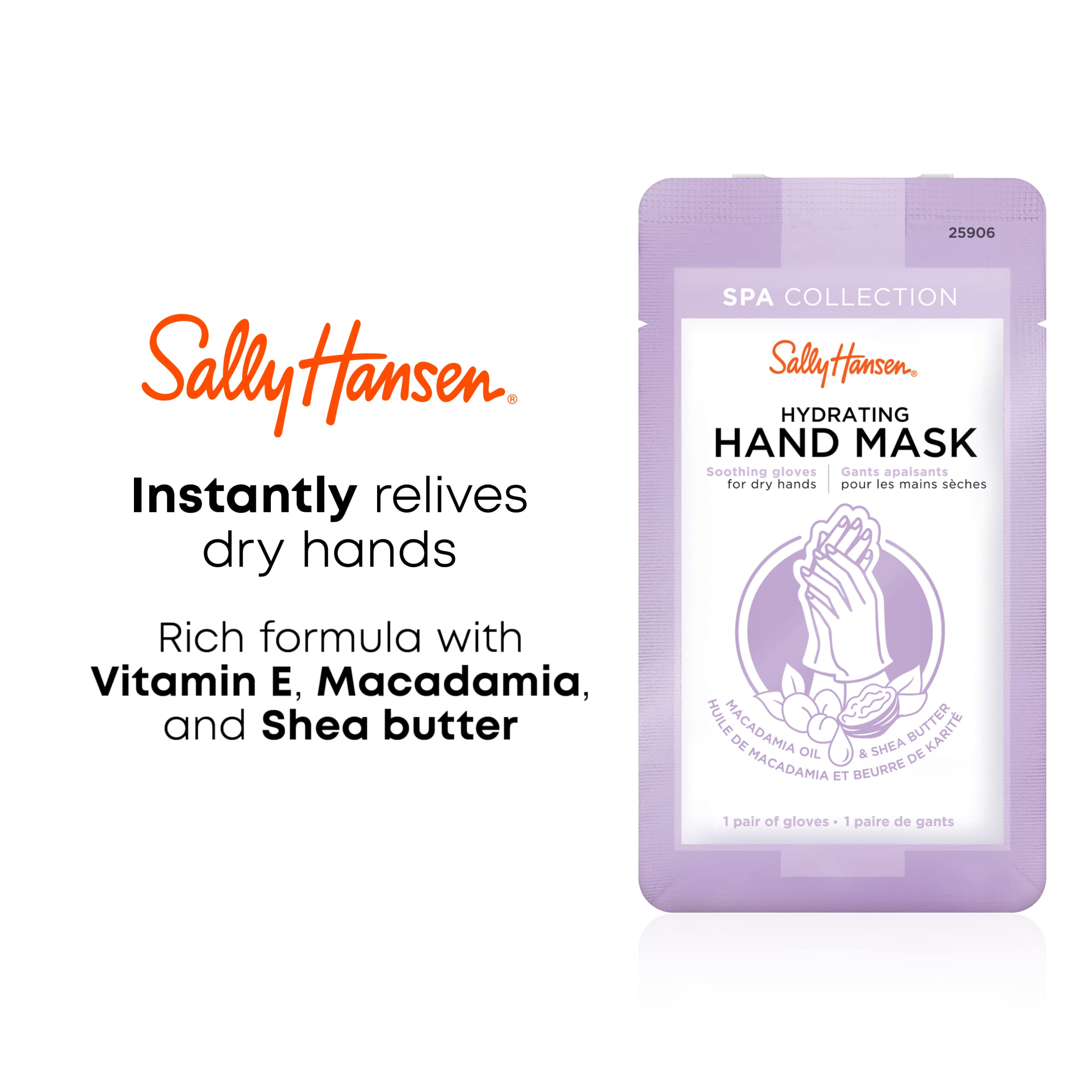 Sally Hansen Spa Collection Hydrating Hand Mask with Vitamin E, Macadamia & Shea Butter - Moisturizing Gloves for Dry, Cracked Hands - Perfect for Winter Care & Overnight Treatment