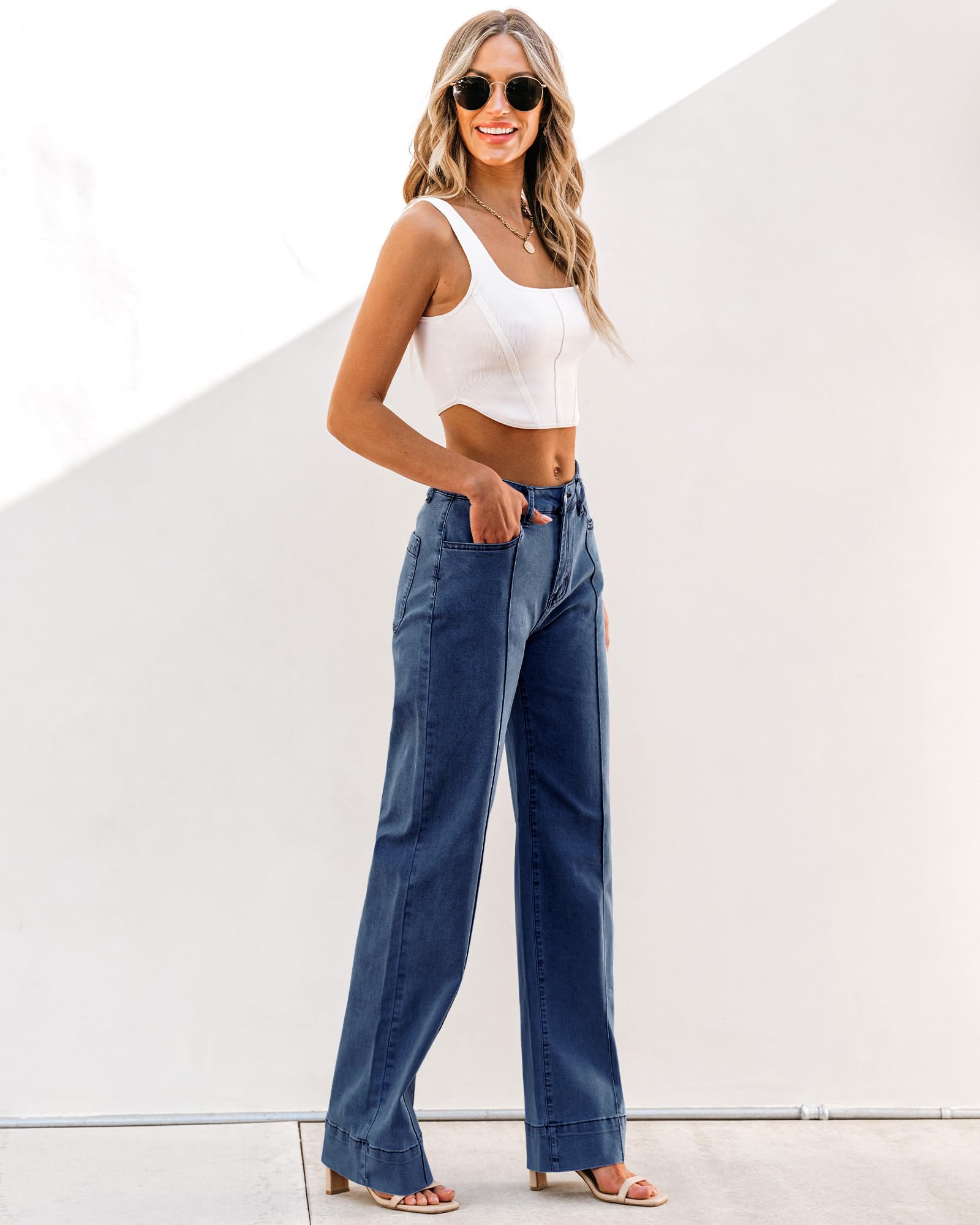 Luvamia Women's Wide Leg Jeans - Trendy High Waist Straight Leg Baggy Stretchy Denim Pants for Casual Wear, Street Style & Everyday Outfits