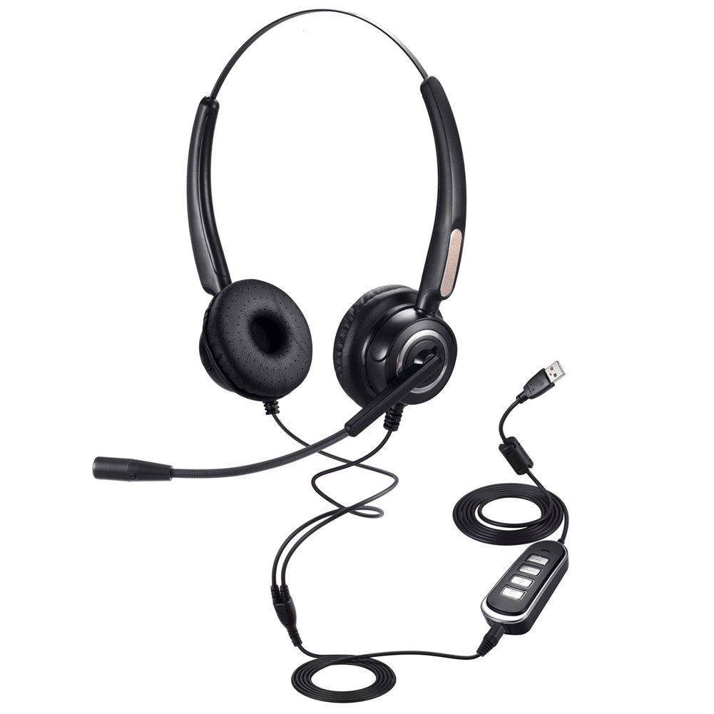 PChero USB & 3.5mm Wired Headset with Noise Cancelling Mic - Stereo Computer Headphones for PC, Cellphone, Tablet - Perfect for Online Meetings, Gaming & Remote Work