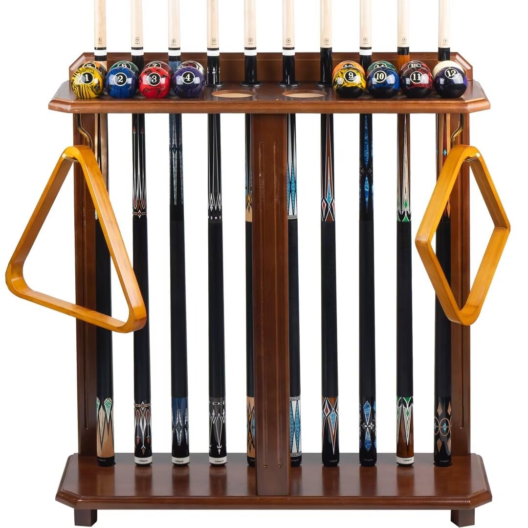 Collapsible Pool Cue Holder Floor Stand - Solid Wood Corner Billiard Cue Rack for Pool Sticks & Accessories | Perfect for Game Rooms, Bars & Home Billiard Tables