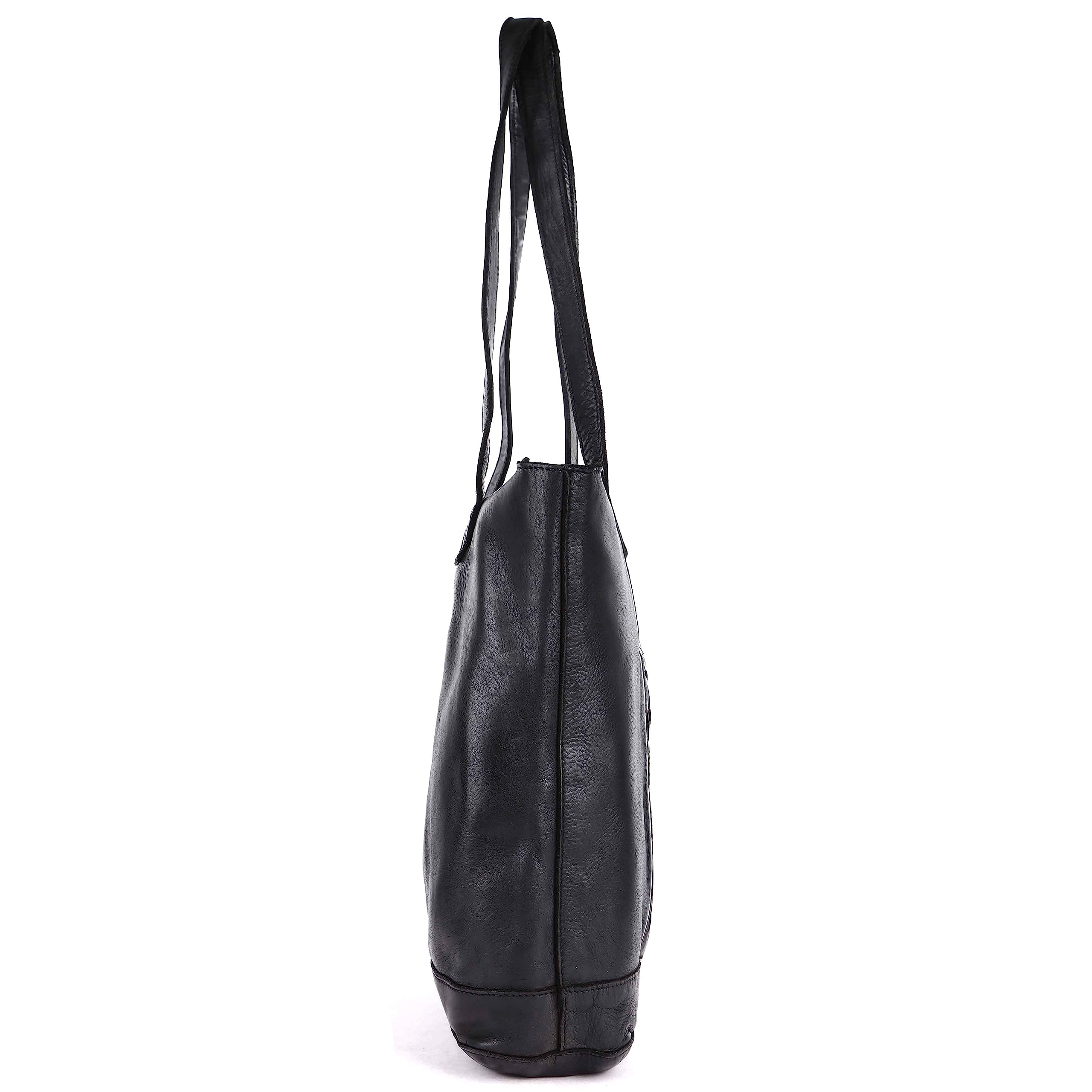 Genuine Leather Women's Tote Handbag - Stylish Satchel Purse with Top Handle & Shoulder Strap for Work, Travel & Everyday Use