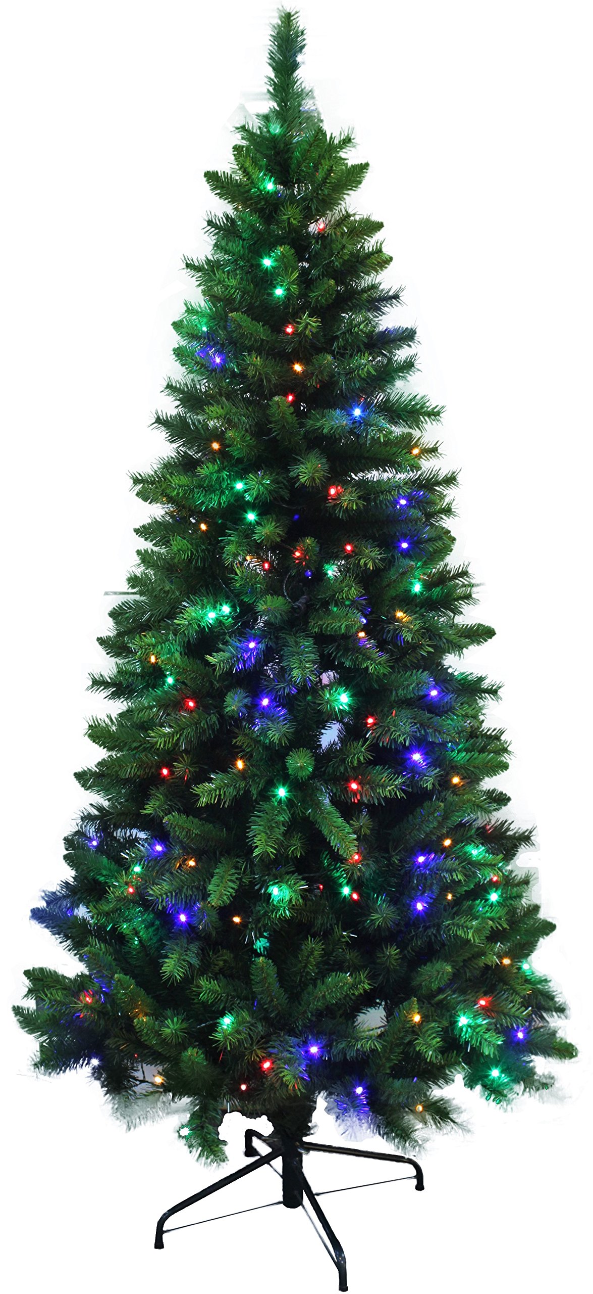 Pre-lit Dual Color LED Lights Slim Artificial Pine Christmas Tree 7ft - Perfect for Holiday Decor, Home & Office Festive Lighting
