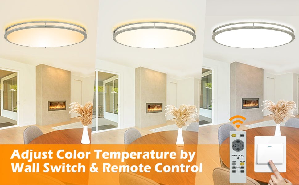 65W Dimmable LED Flush Mount Ceiling Light with Remote Control - 32 Inch Oval Brushed Nickel Finish - 3CCT Adjustable Lighting for Bedroom, Living Room & Kitchen - Modern Close-to-Ceiling Fixture for Ambient & Task Lighting