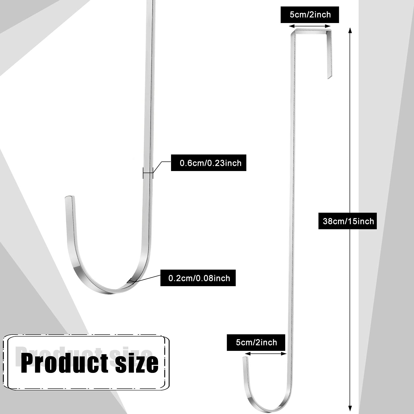 15 Inch Wreath Hanger Hooks - Heavy Duty Over Door Metal Hooks for Christmas Decor, Wreaths, Towels & Clothes (Silver, 6 Pack) - Perfect for Front Door, Mantel & Holiday Home Decorations