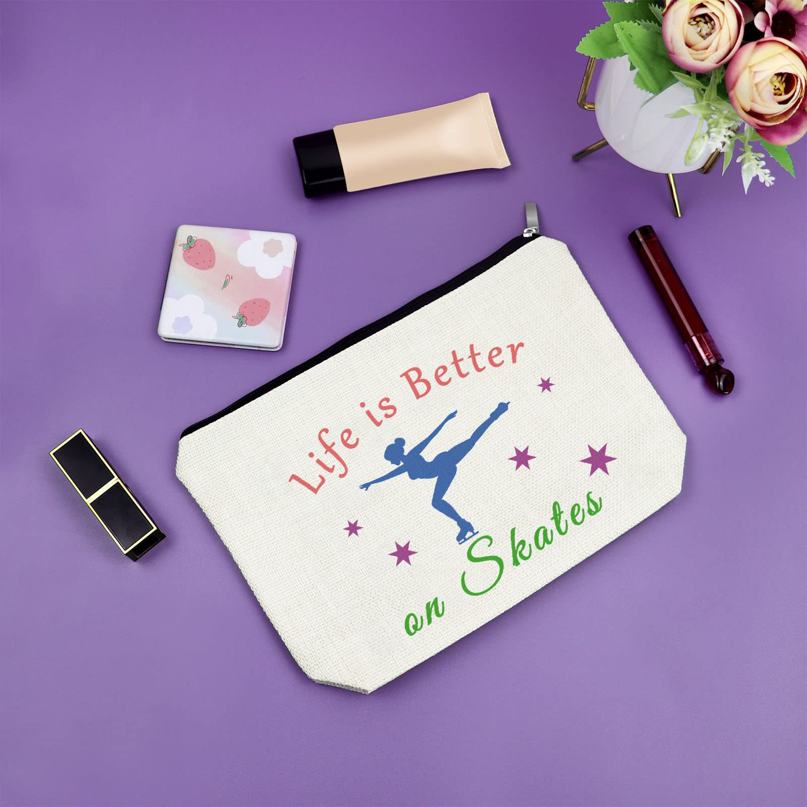 Figure Skating Makeup Bag for Women - Perfect Cosmetic Travel Pouch for Ice Skaters, Skate Lovers & Teams - Ideal Birthday, Christmas & Graduation Gift for Girls & Her - Great for Competitions, Practice & Travel