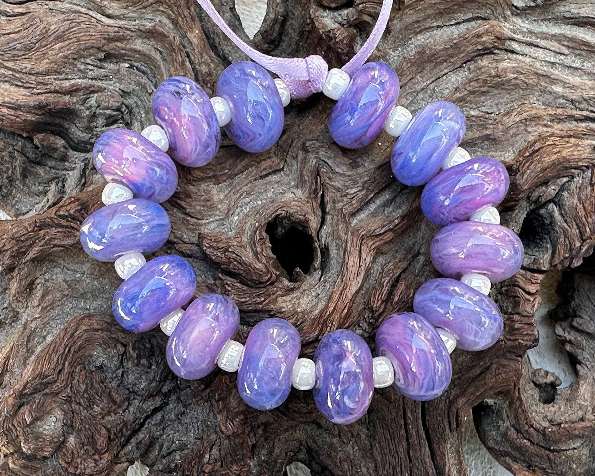 14 Tanzanite Purple Pink Swirl Lampwork Glass Beads Set for Jewelry Making - DIY Bracelets, Necklaces, Earrings & Craft Projects