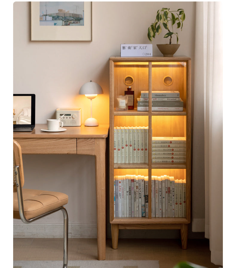 Solid Oak Wood Bookcase with Glass Doors - Stylish Storage for Books, Decor & Collectibles | Perfect for Living Room, Office & Library