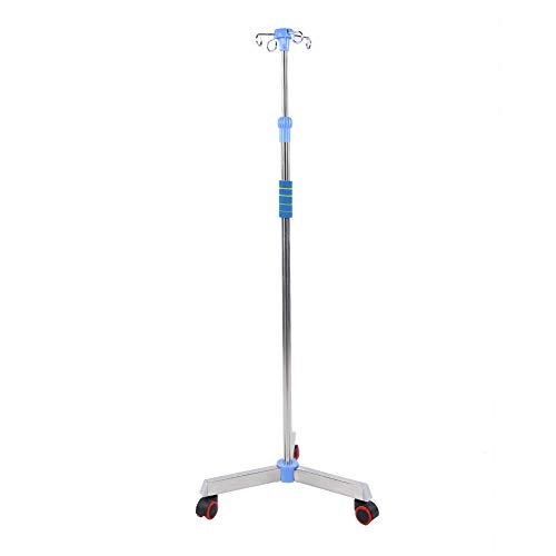 ANGGREK Adjustable Stainless Steel IV Pole Stand with 4 Hooks & 3 Wheels - Portable IV Drip Holder for Hospital, Home Care, and Medical Infusion Therapy
