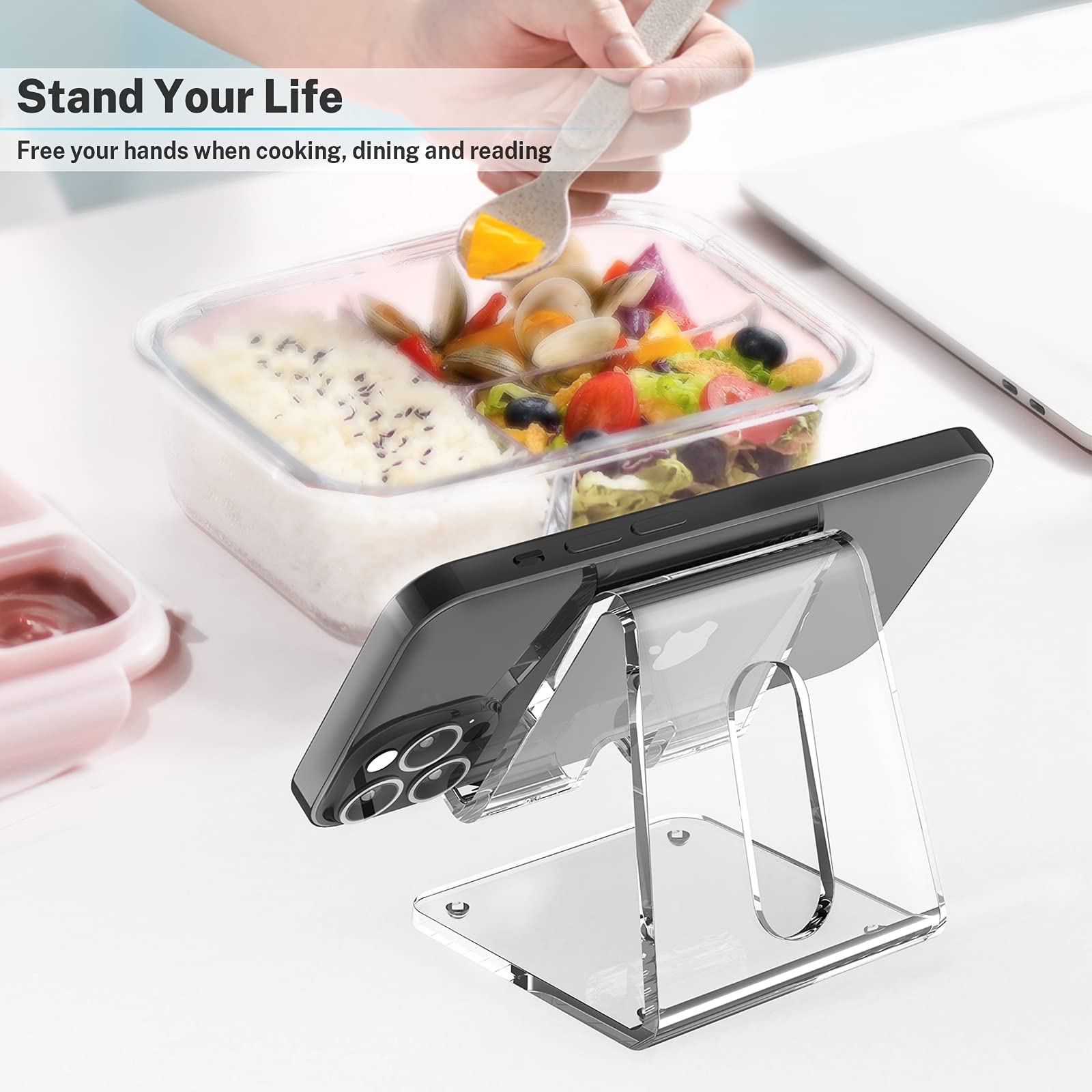 CRPICH Acrylic Cell Phone Stand - Clear Portable Phone Holder for Desk | Compatible with iPhone 16/15/14/13 Pro Max/Mini/12/11/Plus/SE, Android, Switch, iPad & Tablets | Perfect for Office, Home & Travel Use