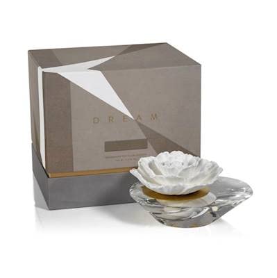 Zodax Moroccan Peony Dream Crystal Edition Porcelain Flower Aroma Diffuser - Elegant Home Fragrance Oil Diffuser for Living Room, Bedroom & Office Decor