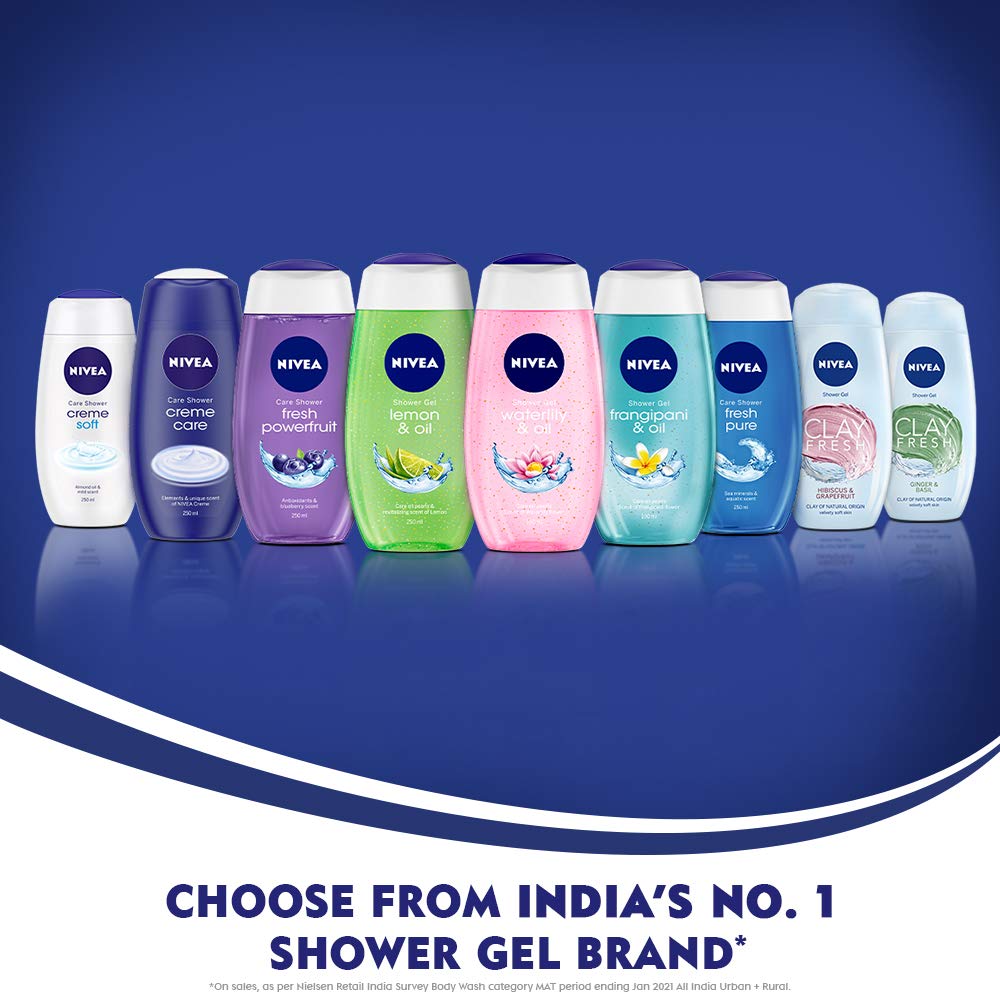 NIVEA Fresh Powerfruit Shower Gel with Antioxidants & Blueberry Scent - 8.5 fl oz (250 ml) Body Wash for Smooth, Hydrated Skin - Perfect for Daily Shower & Relaxing Bath Time
