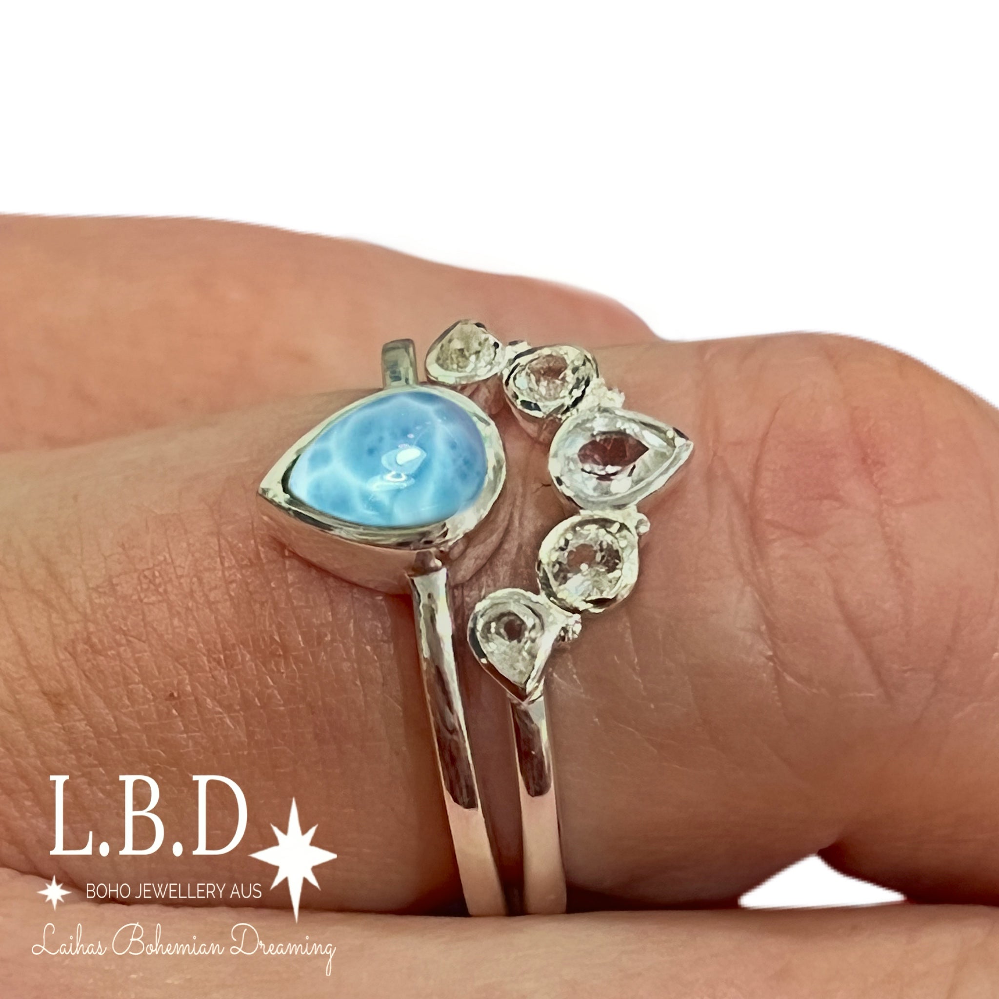 Laihas Queen of Cups Topaz & Larimar Ring Set | Elegant Gemstone Jewelry for Women | Perfect for Gifts, Parties & Spiritual Healing