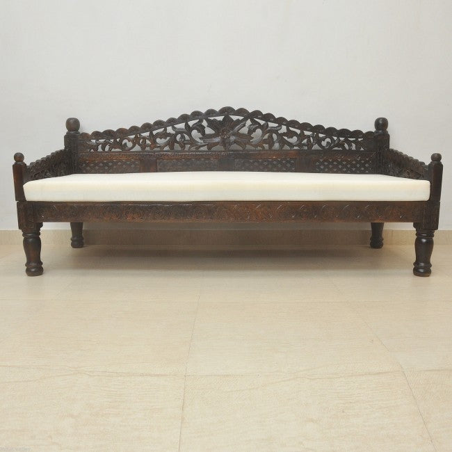Hand Carved Balinese Daybed - Solid Teak Wood Outdoor Lounge Bed - Perfect for Patio, Garden, and Poolside Relaxation
