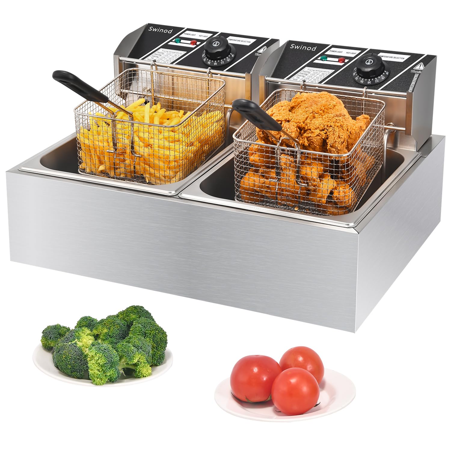 Commercial Deep Fryer with Baskets - 3400W 12.7QT/12L Stainless Steel Electric Oil Fryer with Temperature Control - Perfect for Restaurants, Food Trucks & Home Kitchen Use