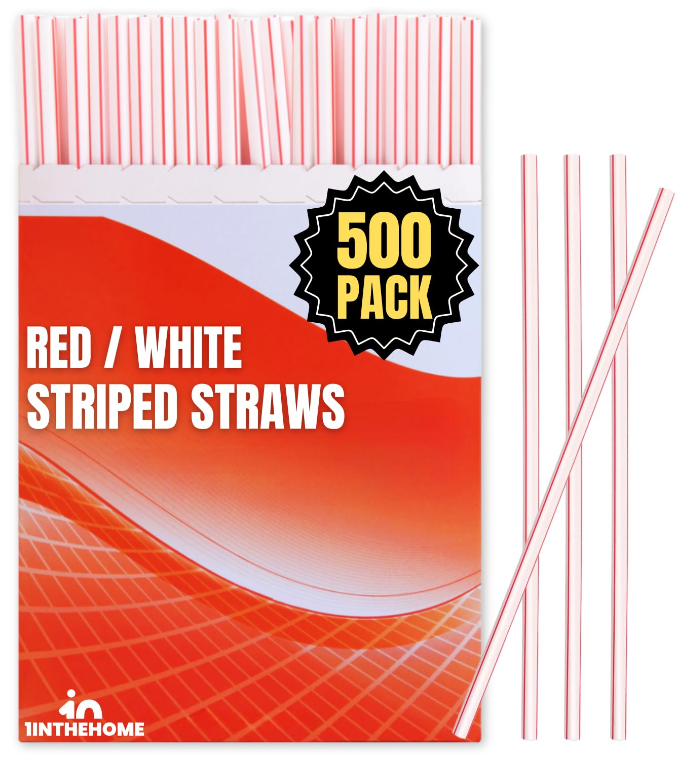 Eco-Friendly Disposable Plastic Straws - 500 Pack Red & White Striped for Parties, Drinks & Smoothies