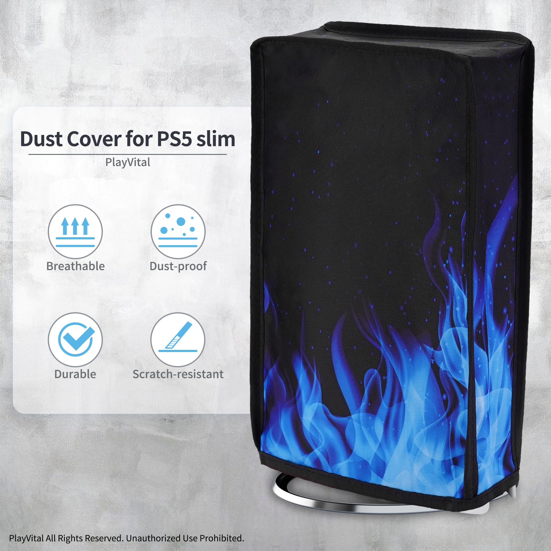PlayVital Vertical Dust Cover for PS5 Slim Digital Edition (New Smaller Design) - Nylon Dust Proof & Waterproof Protector Sleeve for PS5 Slim Console - Blue Flame - Perfect for Gaming Setup & Console Protection