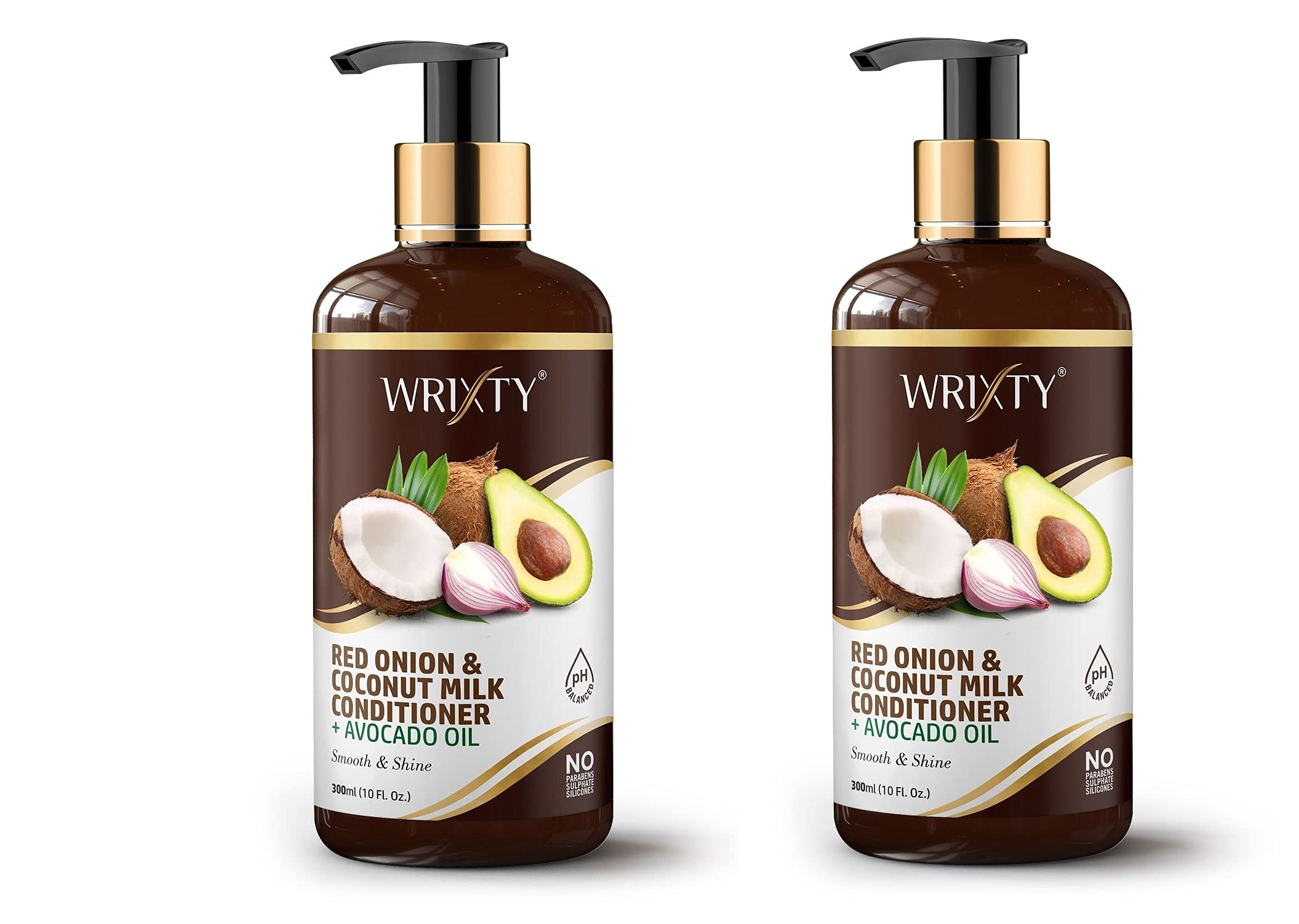 Wrixty Red Onion & Coconut Milk Biotin Hair Conditioner 600ml (Pack of 2 x 300ml) - Damaged Hair Repair Treatment for Smooth Shiny Locks | Sulfate Free, Paraben Free & Silicone Free | Natural Hair Moisturizer | Perfect for Dry, Frizzy & Color-Treated Hair | Daily Use & Salon Quality Results