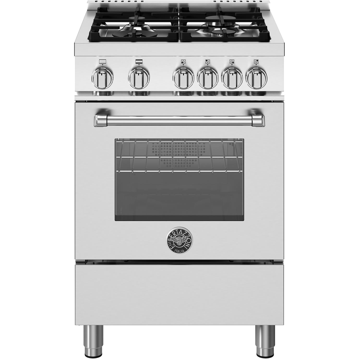 Bertazzoni 24 Inch Freestanding Gas Range MAS244GASXVLP - Professional Style Stainless Steel Oven with 4 Sealed Burners - Perfect for Home Chefs & Modern Kitchens
