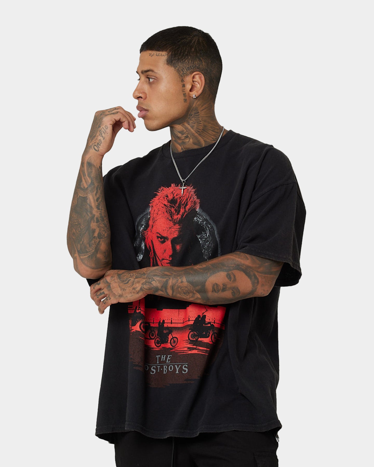 Vintage Lost Boys Moon Graphic T-Shirt - Washed Black Retro Tee for Men & Women - Perfect for Casual Wear, Street Style & 90s Nostalgia Fashion