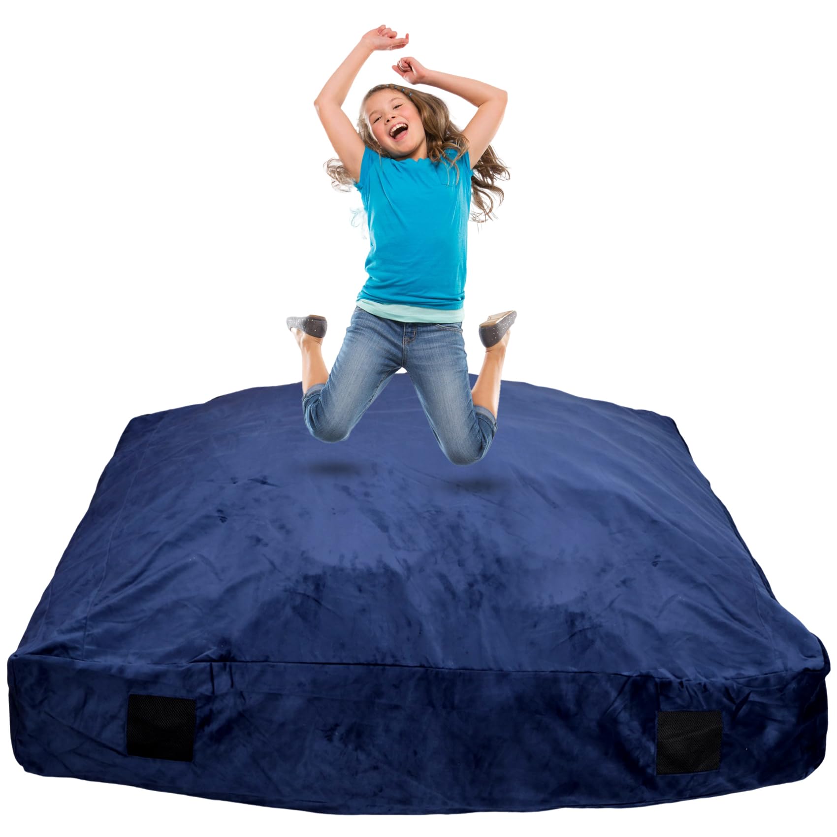 Sensory Crash Pads for Kids & Adults - 5x5 Feet Soft Play Mat for Autism, Sensory Processing Disorder - Washable Blue Cover - Perfect for Therapy Rooms, Play Areas & Home Sensory Corners