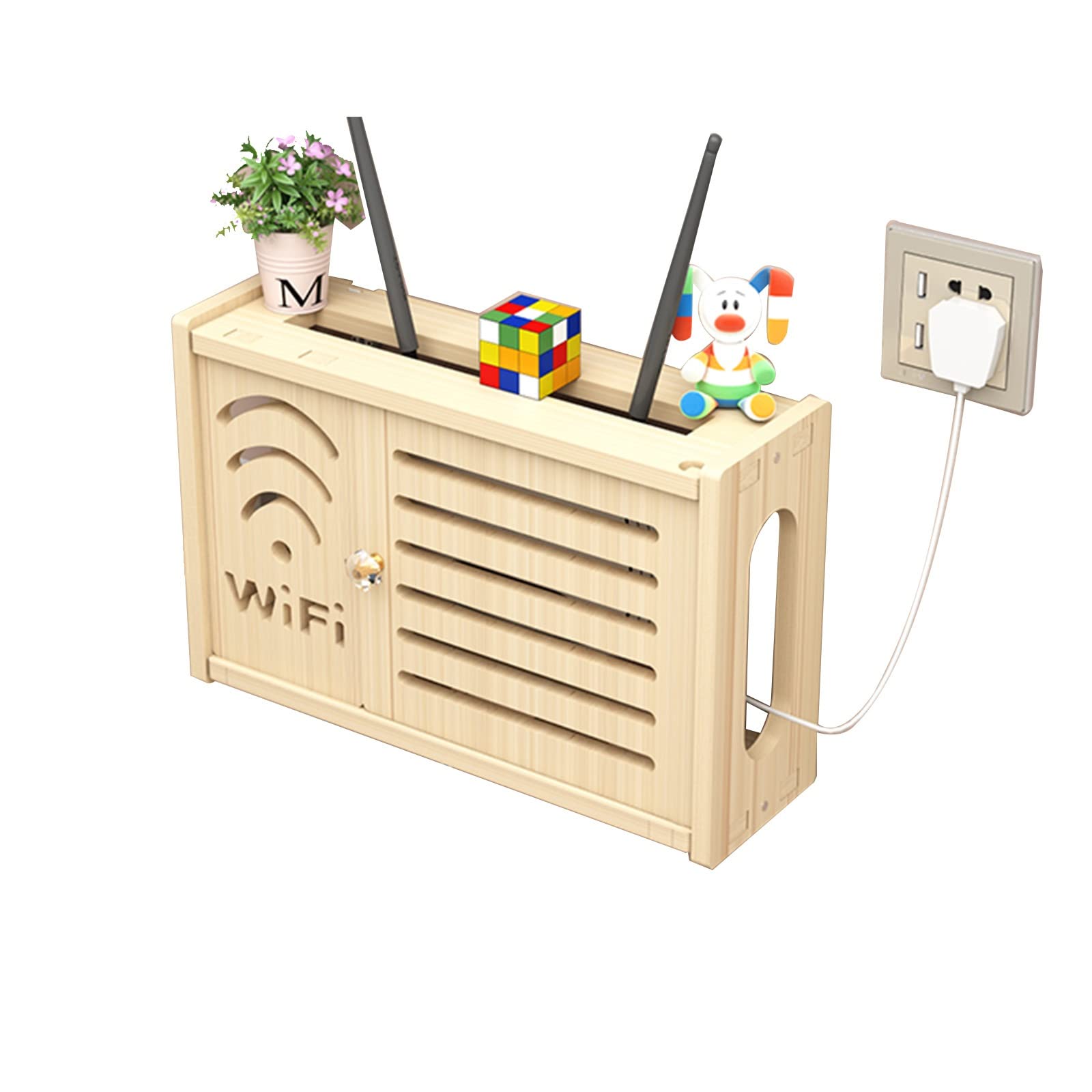 BXYXJ Solid Wood WiFi Router Box with Cable Management - Wall Mount Floating Shelf for Home Office, TV & Media Storage (36cm) - Perfect for Hiding Wires & Organizing Electronics in Living Room or Workspace