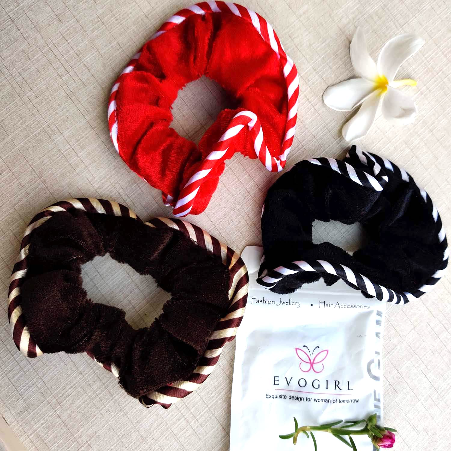 Evogirl Velvet & Satin Scrunchies for Women - Soft Elastic Hair Ties & Hair Bands - Perfect for Workouts, Office, and Everyday Styling
