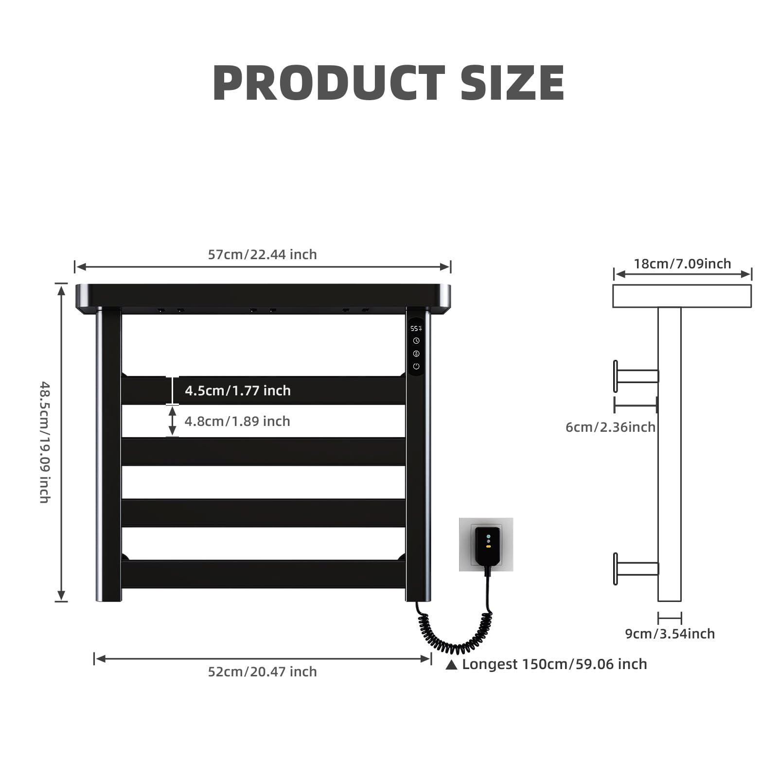 Premium Black Electric Towel Warmer Rack - 20.47x19 Inch Wall Mounted Bathroom Heater with Smart Touch Screen Timer & Top Shelf | Perfect for Spa, Luxury Bathrooms & Cold Climate Homes