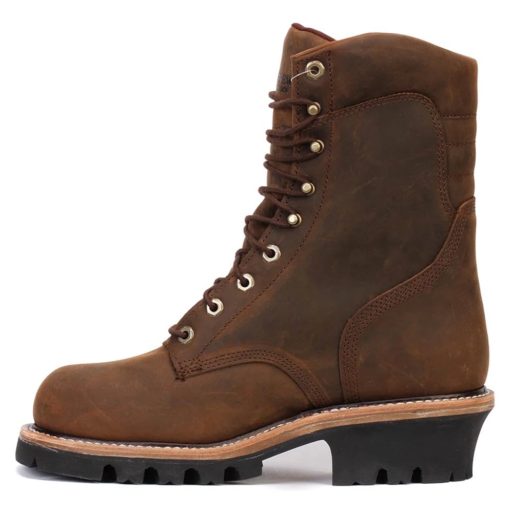 Chippewa Men's Super DNA 8-Inch Waterproof Soft Toe Work Boots - Brown Leather Safety Shoes for Construction, Hiking & Outdoor Work